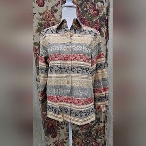 Vintage Alfred Dunner Multicolor Knit Button Down Jacket Aloha Style Size 8P